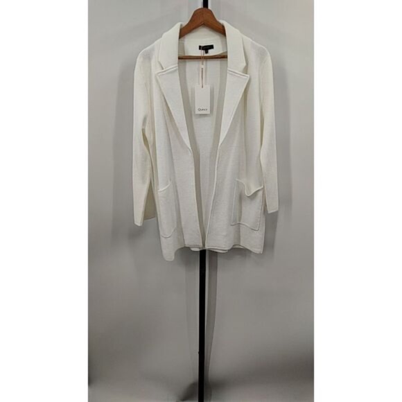 Quince NWT Women 100% Organic Cotton Knit Blazer Ivory/White Medium - Picture 2 of 5